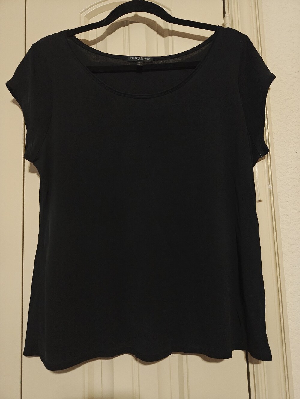 Eileen Fisher Silk Cap Sleeve Top Black Petite Large PL New Without Tags
